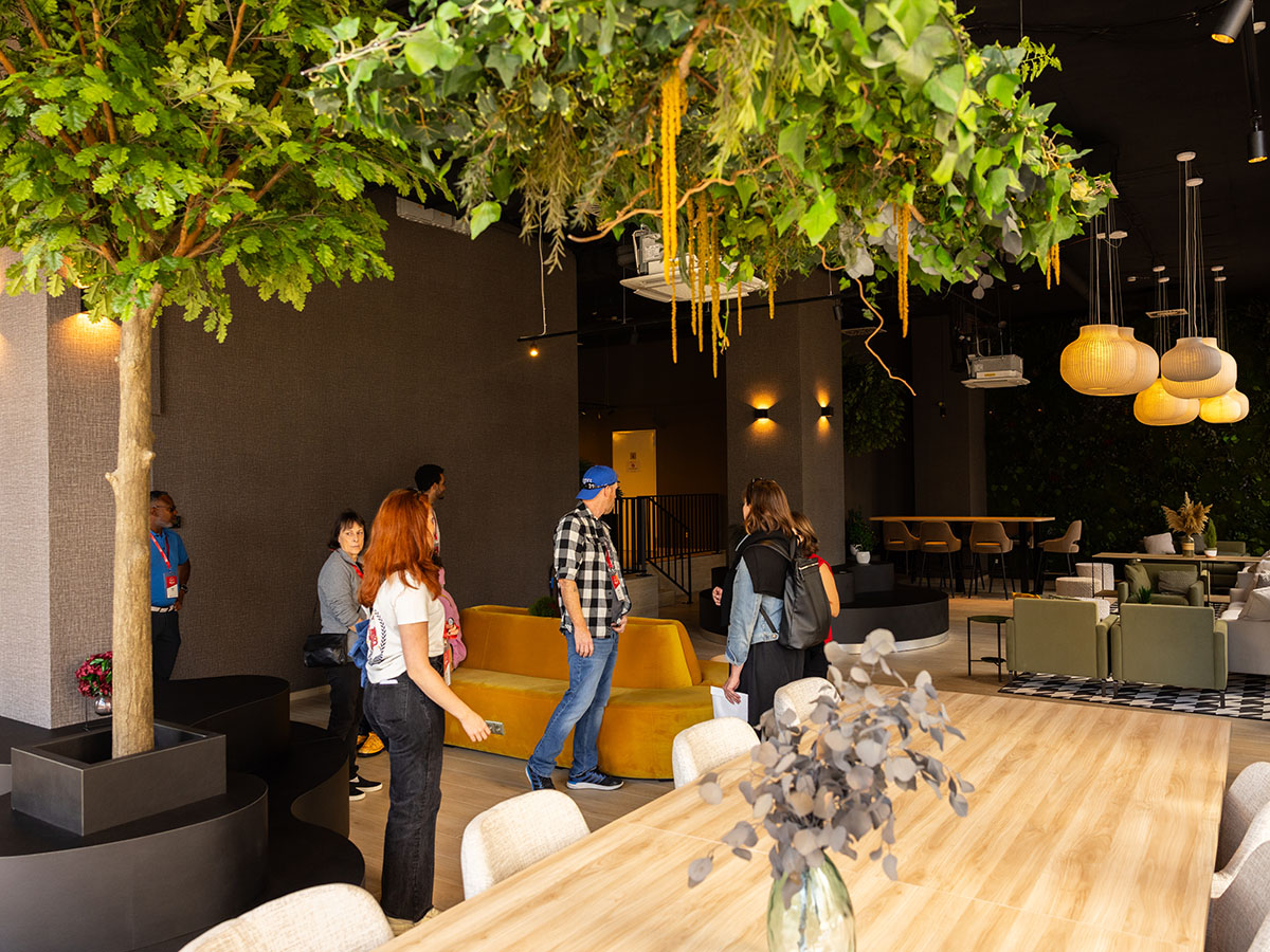 Alumni touring the communal space inside the Gravity Differdange